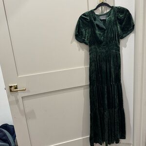 Anthropologie Dark Green Velvet Maxi Dress